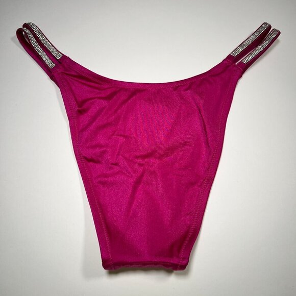 Victoria Secret Medium M Cheeky Brazilian Bikini Bottom Shine Strap Berry Blush - Picture 4 of 7